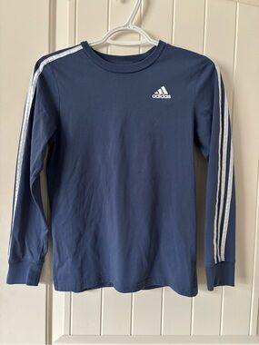 Adidas Youth Long Sleeve Athletic Top Blue White Stripes Size M (10/12) Teen Boy